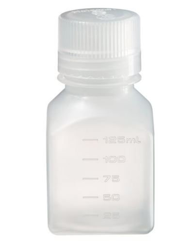 Nalgene Bottle, Square, Narrow-Mouth Polypropylene Copolymer (PPCO) with Polypropylene (PP) Cap, 125 mL, 12/PK or 72/CS, Thermo Scientific, 2016-0125