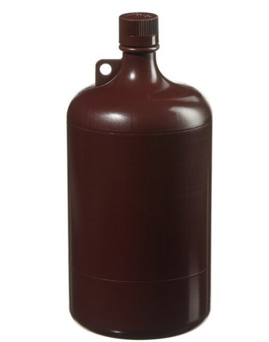Nalgene Bottle, Large Amber Narrow-Mouth Polypropylene Copolymer (PPCO) with Amber Polypropylene Screw Closure, Round, 4 L, 1/PK or 6/CS, Thermo Scientific, 2204-0010