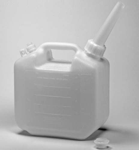 Jerrican, High-Density Polyethylene (HDPE) with Screw Cap and Spout, 5 L (1-1/4 gallons), 8 in. long x 3/4 in. I.D. Spout, Bel Art Products, H10935-0000