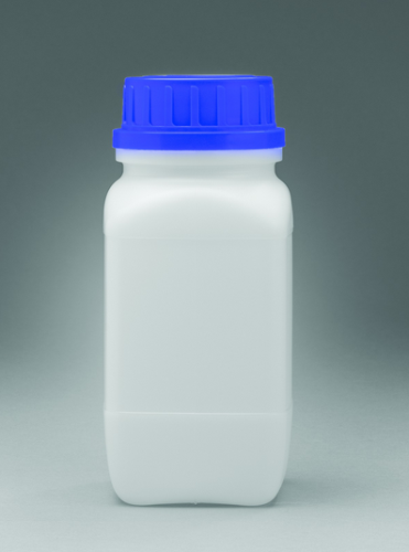 Bottle, Square, Wide-mouth, High-density Polyethylene (HDPE) with Polypropylene (PP) Screw-cap, 500 mL, Bel Art Products, F10904-0500