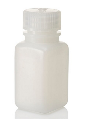 Nalgene Bottle, Wide-Mouth, Square, High-Density Polyethylene (HDPE) with Polypropylene (PP) Cap, 60 mL, EA, 12/PK or 72/CS, Thermo Scientific, 2114-0002