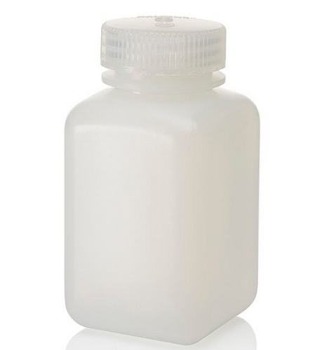 Nalgene Bottle, Wide-Mouth, Square, High-Density Polyethylene (HDPE) with Polypropylene (PP) Cap, 250 mL, EA, 12/PK or 72/CS, Thermo Scientific, 2114-0008