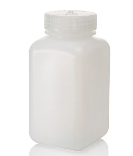 Nalgene Bottle, Wide-Mouth, Square, High-Density Polyethylene (HDPE) with Polypropylene (PP) Cap, 500 mL, EA, 12/PK or 48/CS, Thermo Scientific, 2114-0016
