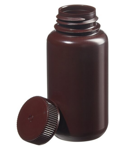 Nalgene Bottle, Wide-Mouth, Packer, Opaque Amber High-Density Polyethylene (HDPE) with Amber Polypropylene (PP) Closure, Bulk Pack, 250 mL, 250/CS, Thermo Scientific, 312185-0008