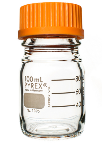 PYREX Bottle, Round Media Storage, with GL45 Screw Cap, 100 mL, 10/CS, Corning 1395-100