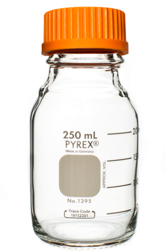 PYREX Bottle, Round Media Storage,with GL45 Screw Cap, 250 mL, 10/CS, Corning 1395-250