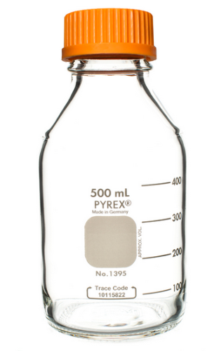PYREX Bottle, Round Media Storage with GL45 Screw Cap, 500 mL, 10/CS, Corning 1395-500