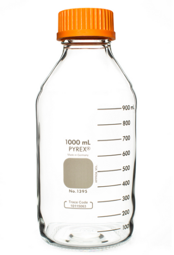 PYREX Bottle, Round Media Storage, with GL45 Screw Cap, 1000 mL, EA or 10/CS, Corning 1395-1L