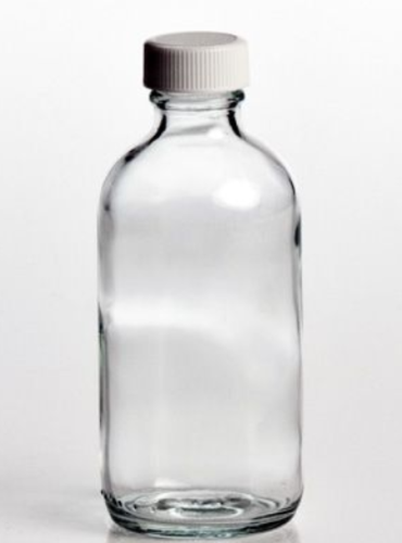 Bottle, Boston Round, Narrow-Mouth, Clear Glass, Level 1, 4 oz. with Cap, 24/CS, Quality Environmental Containers, 1111-0004