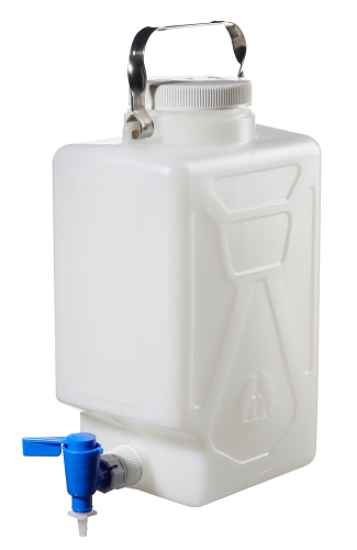 Nalgene Carboy, Rectangular, Wide-Mouth, High-Density Polyethylene (HDPE) with Polypropylene (PP) Spigot & Screw Closure, 20 L, Thermo Scientific, 2320-0050