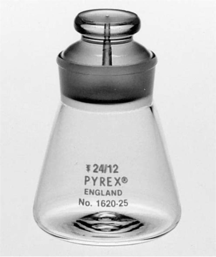 PYREX Specific Gravity Bottle, Hubbard-Carmick, Borosilicate Glass with Standard Taper Stopper, Cylindrical, 25 mL, EA, 2/PK, or 12/CS, Corning, 1620-25