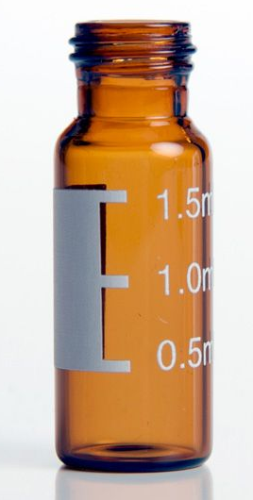 Vial, Amber Chromatography, 9 mm, 2 mL, with Write-on Patch, 100/PK, QEC, QIV-A-009-001