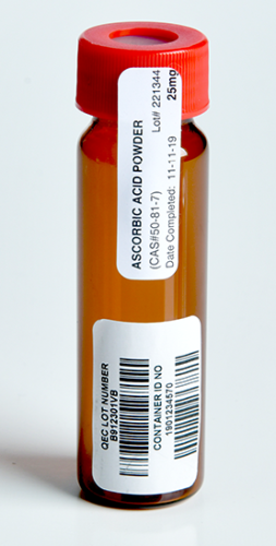Vial, 40 mL Amber Certified Preserved VOA, with 25 mg Ascorbic Acid and PP Septa Cap, 72/CS, QEC, 3122-40ML/CPAA-A-25-72