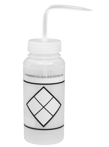Wash Bottle, Wide-Mouth, Low-Density Polyethylene (LDPE) Safety-Labeled, Label-Your-Own-Bottle (LYOB) with Natural Polypropylene (PP) Cap Assembly, 500 mL, SP Bel-Art Products, F11646-0638