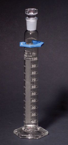 Graduated Cylinder, Glass, Class A, To Contain, Mixing, with Stopper, 500 mL