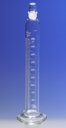 PYREX® 1L Single Metric Scale Cylinders, Serialized/Certified Class A, Standard Taper Stopper, White Graduations, TC, Corning, 3002-1L