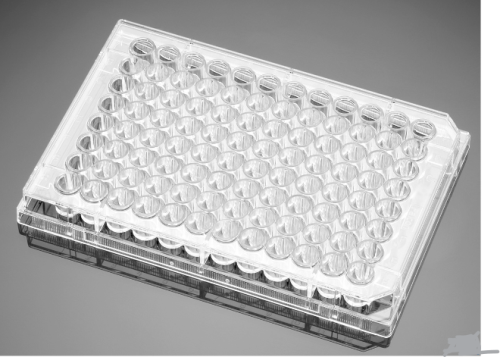 Falcon Microplates, 96-Well with Lid and Flat Bottom, Clear Polystyrene, STERILE, Individually Wrapped, 50/CS, Corning, 351172