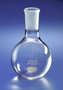 Flask, Pyrex, Boiling, Flat Bottom, Short Neck, 24/40 Standard Taper Joint, 125 mL, Corning 4100-125