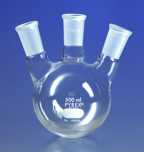 Distilling Flask, 3 Neck with 24/40 Standard Taper Joints, 500 mL, 1/CS, Corning, 4965A-500
