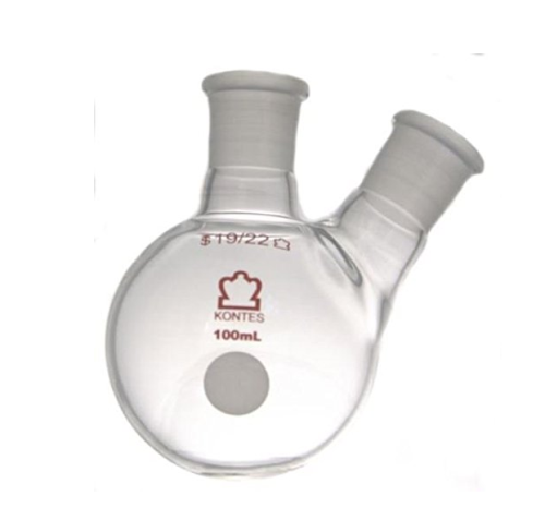 Flask, Distilling, Two Neck, 19/22, Side Neck, Angle Type, Borosilicate Glass, 100 mL