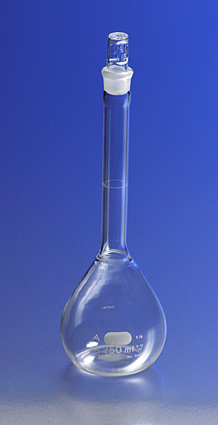 Pyrex Flask, Volumetric, Class A, Certified/Serialized, with Standard Taper Glass Stopper, 500 mL, Corning, 5680-500