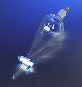 Funnel, Pyrex, Separatory, Pear Shape, with Standard Taper Stopper & Teflon Stopcock, 1000 mL, Corning 6402-1 L