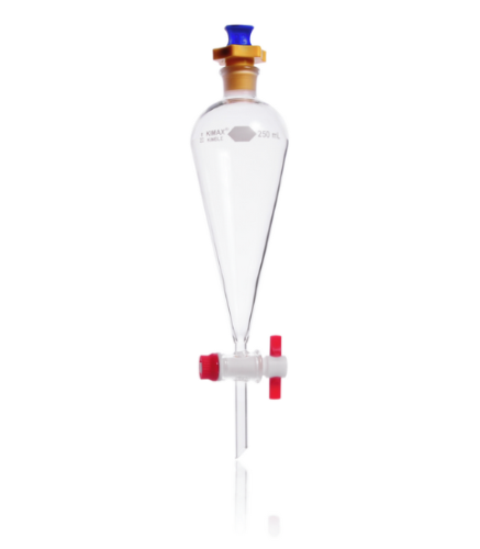 Kimax Squibb Pear-Shaped Separatory Funnel, Borosilcate Glass, 200 mL, DWK, 29048F-2000