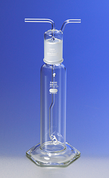 Gas Washing Bottle, Pyrex, Tall Form, 250 Coarse, with Fritted Disc and Stopper, Corning, 31760-250C