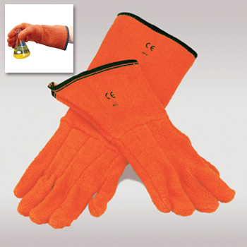 Clavies Biohazard Gloves, 11 in., Solf, Pliable Orange Cotton Gloves Have 11 inch Gauntlet and are Heat Resistant up to 450 F, Gloves are Washable Terry-Cloth Knit, Sold by Pair