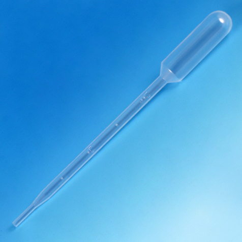 Transfer Pipet, 5.0 mL, Large Bulb, Graduated to 1 mL, 145 mm, STERILE, Individually Wrapped, Cellophane Pack, 400/CS (4 PKs of 100), Globe Scientific, 137038