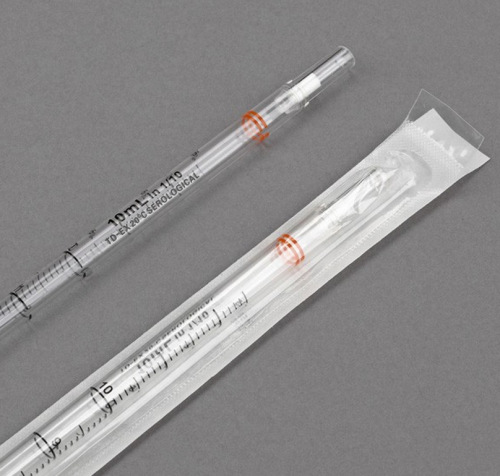 10 mL Serological Pipette, 1/Pk, Sterile, Individually Wrapped, Polystyrene, Color Coded Orange.