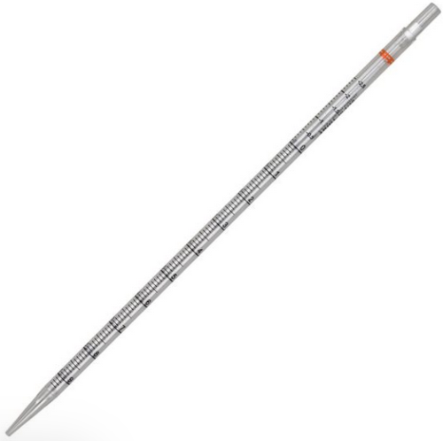 Serological Pipette, Diamond Essentials, 10 mL, Polystrene, Standard Tip, 345 mm, STERILE, Orange Band, Individually Wrapped, 200/CS, Globe Scientific, 1762