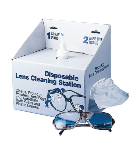 Disposable Lens Cleaning Station with 8 oz. Cleaning Solution & 600 Count 5 in. x 8 in. Lens Tissues