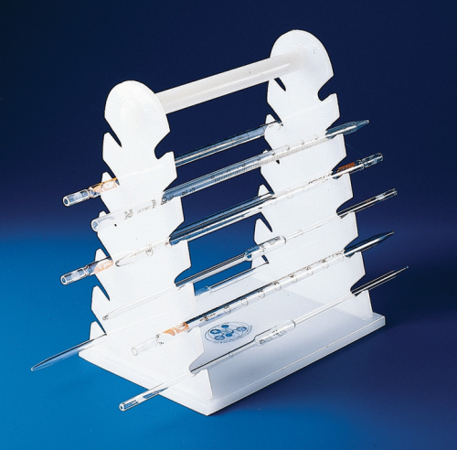 Pipet Rack, Polyethylene, Holds 12 Pipets on Each Side, Will Support Any Pipet Longer than 8-3/8 inches. With carrying bar at top.