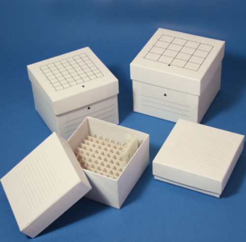 Cardboard Storage Box, 100 Place (10x10), White for up to 3 in. Tall x 12 mm Diameter Tubes, 48/CS, Globe Scientific, 3096