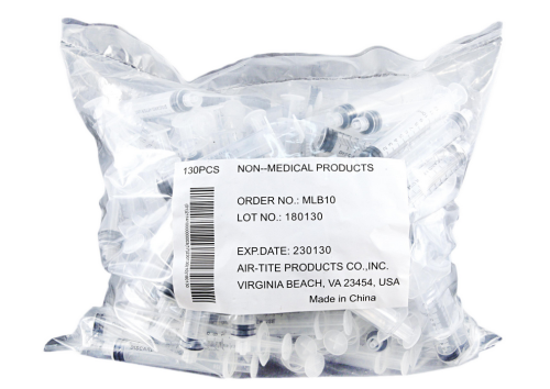 Syringe, Luer Lock Tip, Bulk, Non-Sterile, 10 mL, 130/PK, Air-Tite, MLB10