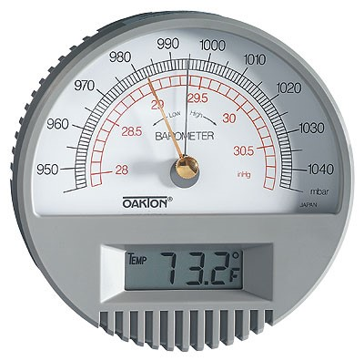 Oakton Barometer, with Digital Thermometer, Wall Mount, Pressure range 27.5 in. to 30.9 in., Cole-Parmer Instrument Company, WD-03316-80