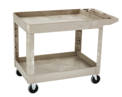 Utility Cart, 2-Shelf, Plastic, 500 lb. Capacity, Rubbermaid. Supplied in Beige Finish, 45-1/4 in. x 25-7/8 in. x 34-1/4 in. H