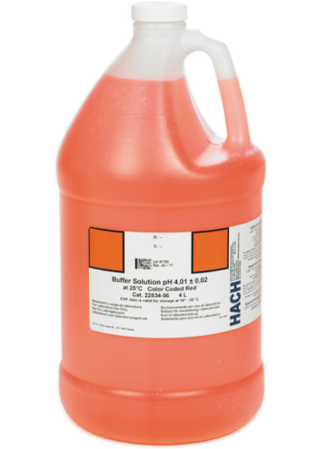 Buffer Solution, pH 4.01, Color-coded Red, 4 L Poly Bottle, HACH, 2283456