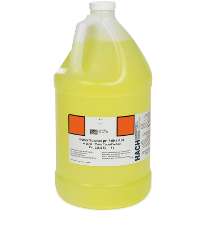 Buffer Solution, pH 7.00, Color-Coded Yellow, 4 L Poly Bottle, HACH, 2283556