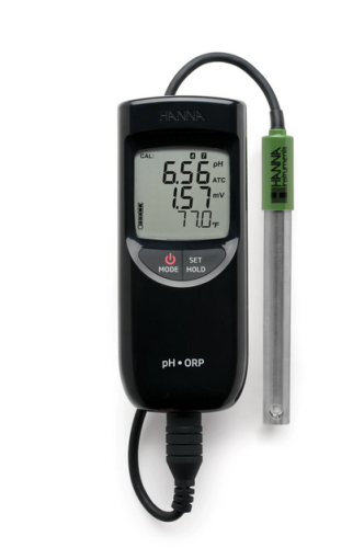 pH Meter, Waterproof, Extended Range Portable with mV, ORP and Temperature, Probe, Solutions, Case, Hanna Instruments, HI991003