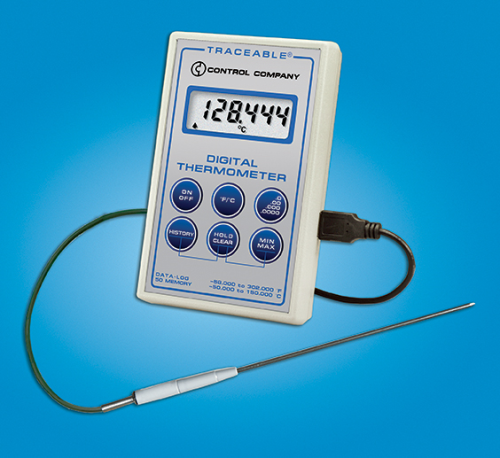 Traceable Digital Thermometer, Range is -58.000 to 302.000 degrees F and -50.000 to 150.000 degrees C, Resolution is 0.0001 degrees, Accuracy is + / - 0.05 degrees C between 0.0 to 100 degrees C, Antylia, 4000