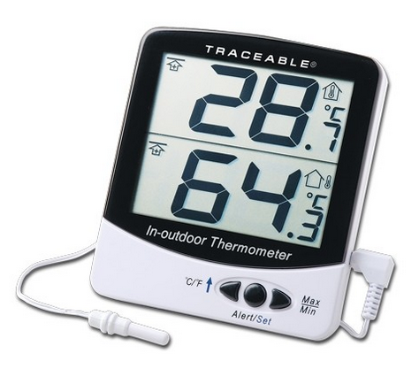 Traceable Thermometer, Big-Digit, Dual Display, Min/Max Memory, Range -5 to 50 C, Antylia, 4126