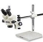 MEIJI EMZ-5TRU Trinocular Stereomicroscope with Reflected Light Stand, S4100-Stand/F-Focusing Mount, SWF 10X (2) Eyepieces (Shown with Fluorescent Ring Light illuminator)