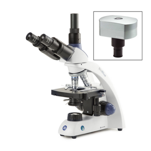 BioBlue Trinocular Microscope SMP 4/10/S40/S100X Oil Objectives With Mechanical Stage and 1W NeoLED Cordless Illumination, With CMEX-18 Pro, 18.0 mp Digital USB-3 Camera With 1/2.3 Inch CMOS Sensor, Globe Scientific, EBB-4253-DC18