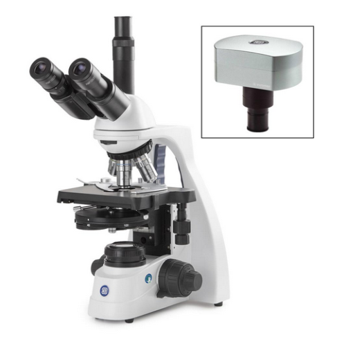 bScope Trinocular Microscope, HWF 10X/20 mm Eyepieces and Quintuple Nosepiece With Plan Phase PLPHI 10/20/S40/S100X Oil Infinity Corrected Objectives, Globe Scientific, EBS-1153-PLPHI-DC18