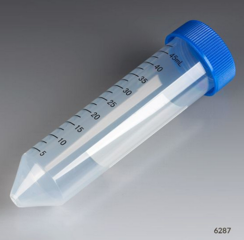 Centrifuge Tube, 50 mL, Separate Blue Flat Top Screw Cap, Polypropylene, Printed Graduations, 500/CS, Globe Scientific, 6287