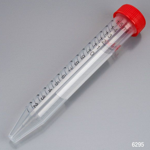 DIAMOND MAX Centrifuge Tube, 15 mL, Attached Red Flat Top Screw Cap, Polypropylene, Printed Graduations, Sterile, Certified, 500/CS, Globe Scientific, 6295