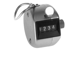Hand Tally Counter, 4 Digit, Chrome Plated with Finger Ring, Recording Lever & Reset Knob, Walter Stern, 600-A