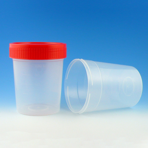 Specimen Container with Red 1/4-Turn Screw Cap, Non-Sterile, 4 oz, 500/CS, Globe Scientific, 5915